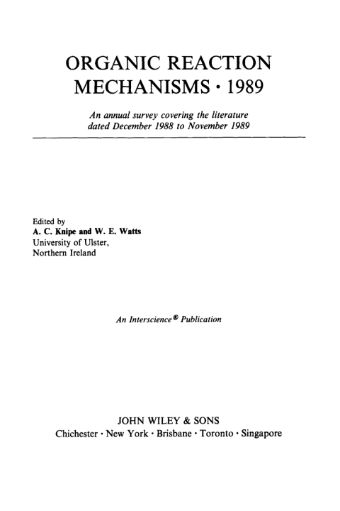 Cover image for book Organic Reaction Mechanisms 1989