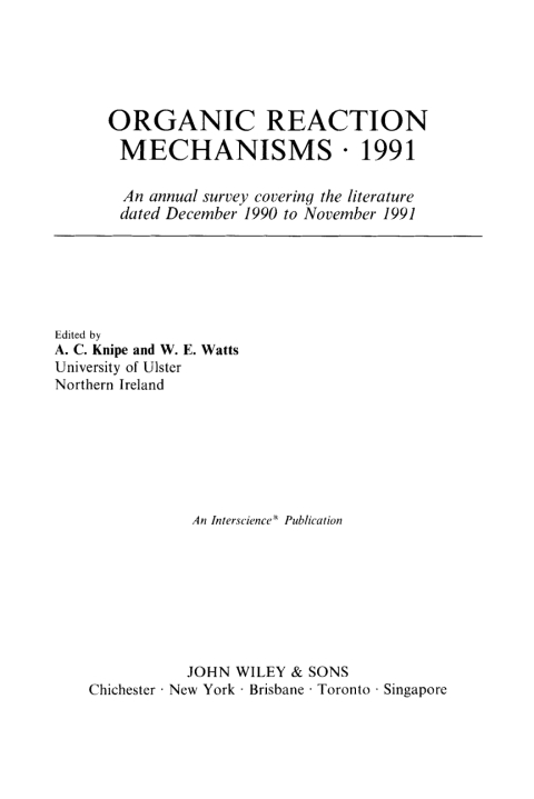 Cover image for book Organic Reaction Mechanisms 1991