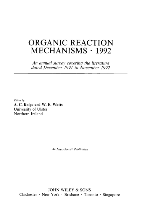 Cover image for book Organic Reaction Mechanisms 1992