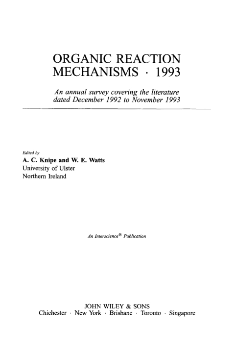 Cover image for book Organic Reaction Mechanisms 1993