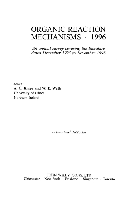 Cover image for book Organic Reaction Mechanisms 1996