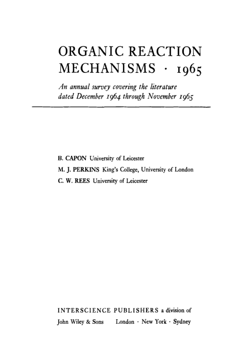 Cover image for book Organic Reaction Mechanisms 1965