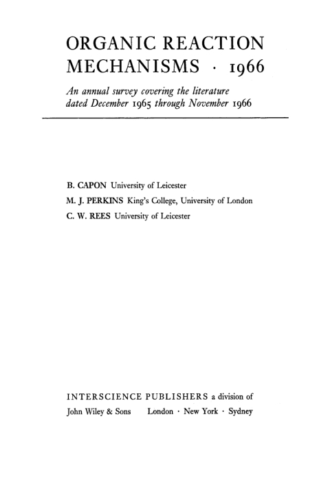 Cover image for book Organic Reaction Mechanisms 1966