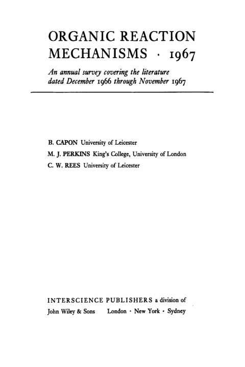Cover image for book Organic Reaction Mechanisms 1967