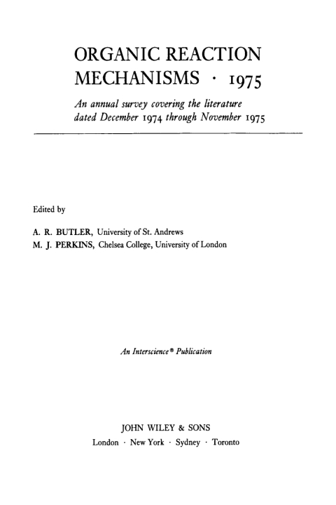 Cover image for book Organic Reaction Mechanisms 1975