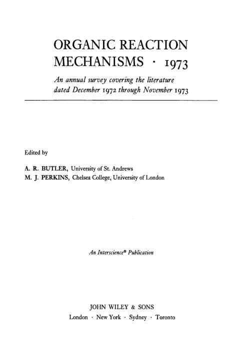 Cover image for book Organic Reaction Mechanisms 1973 Reprint A