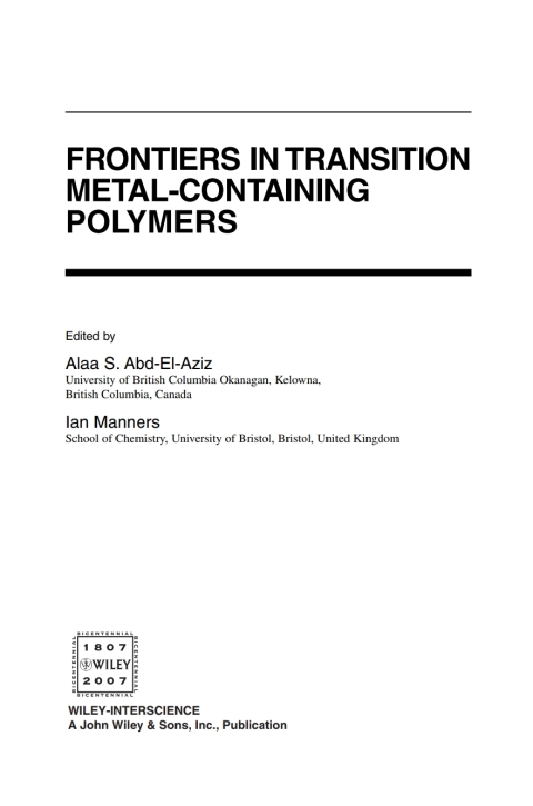 Frontiers in Transition Metal-Containing Polymers 