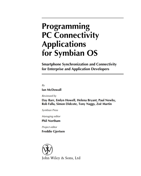 Cover image for book Programming PC Connectivity Applications for Symbian OS