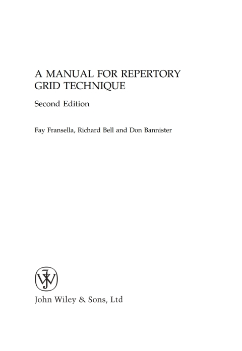 Cover image for book A Manual for Repertory Grid Technique