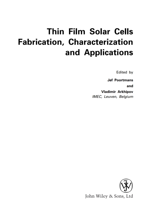 Cover image for book Thin Film Solar Cells: Fabrication, Characterization and Applications