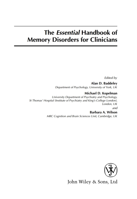 The Essential Handbook of Memory Disorders for Clinicians 