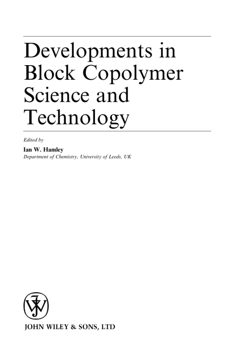 Cover image for book Developments in Block Copolymer Science and Technology