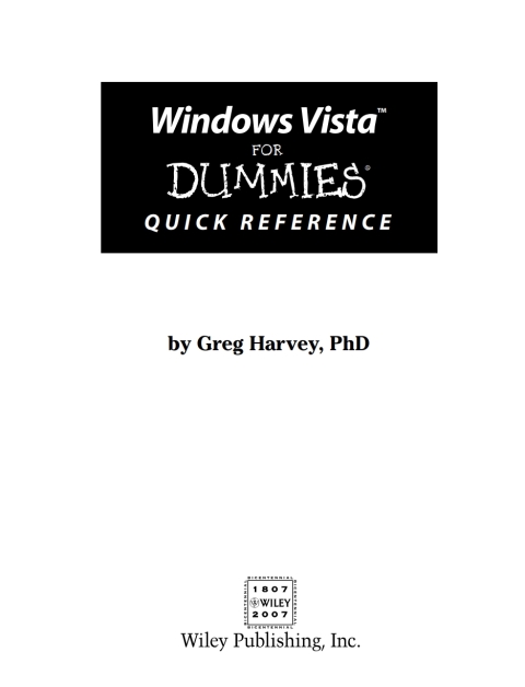 Cover image for book Windows Vista For Dummies Quick Reference