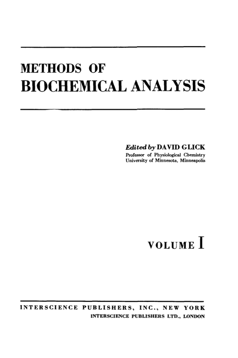 Cover image for book Methods of Biochemical Analysis