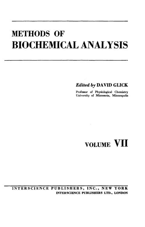 Cover image for book Methods of Biochemical Analysis