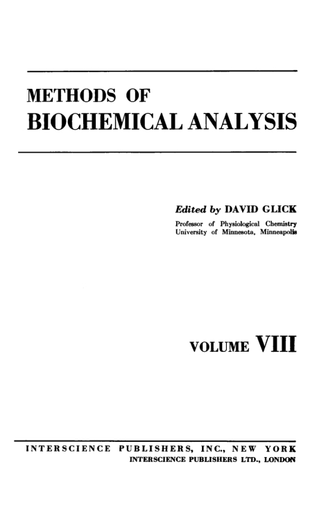 Cover image for book Methods of Biochemical Analysis