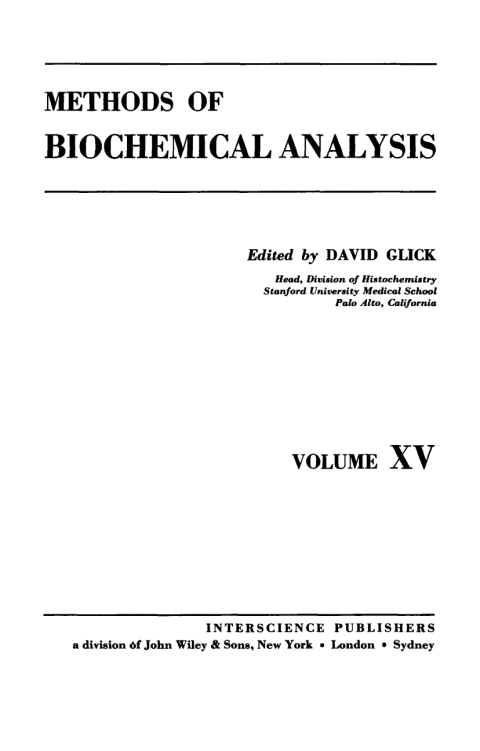 Cover image for book Methods of Biochemical Analysis