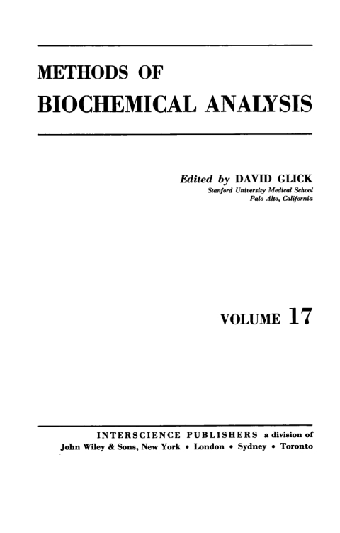 Cover image for book Methods of Biochemical Analysis