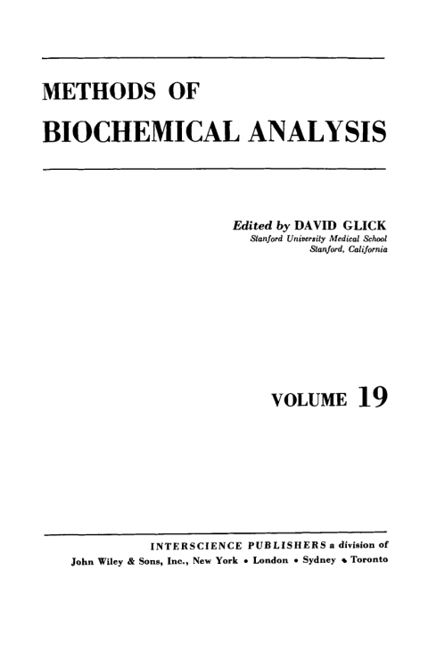Cover image for book Methods of Biochemical Analysis
