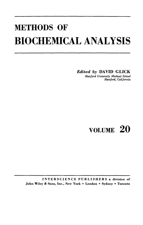 Cover image for book Methods of Biochemical Analysis