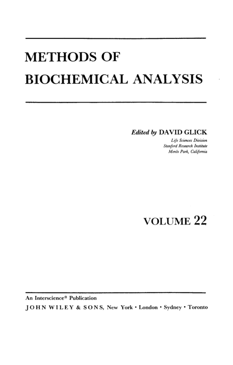 Cover image for book Methods of Biochemical Analysis