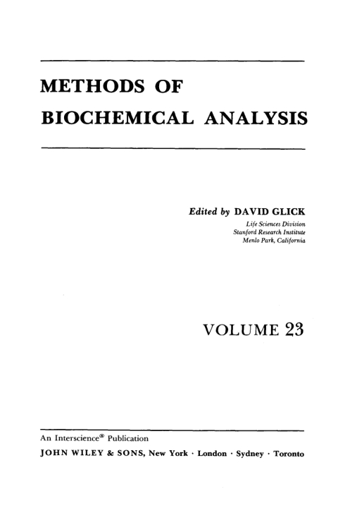Cover image for book Methods of Biochemical Analysis