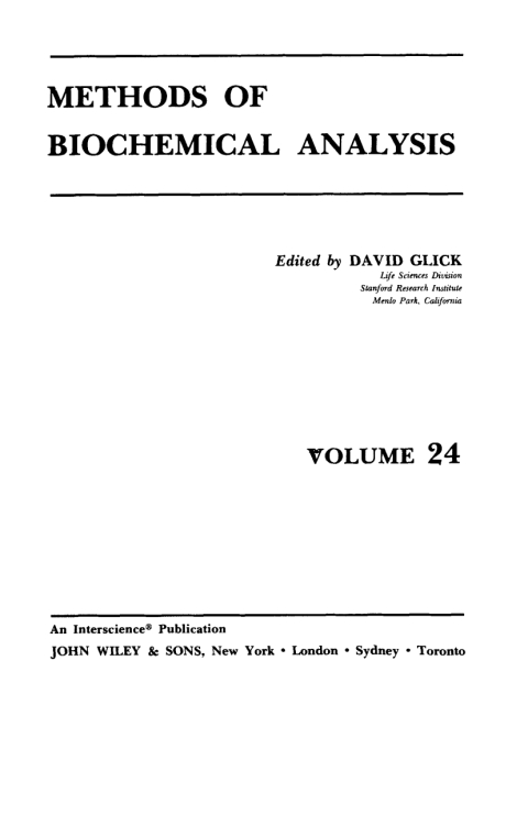 Cover image for book Methods of Biochemical Analysis
