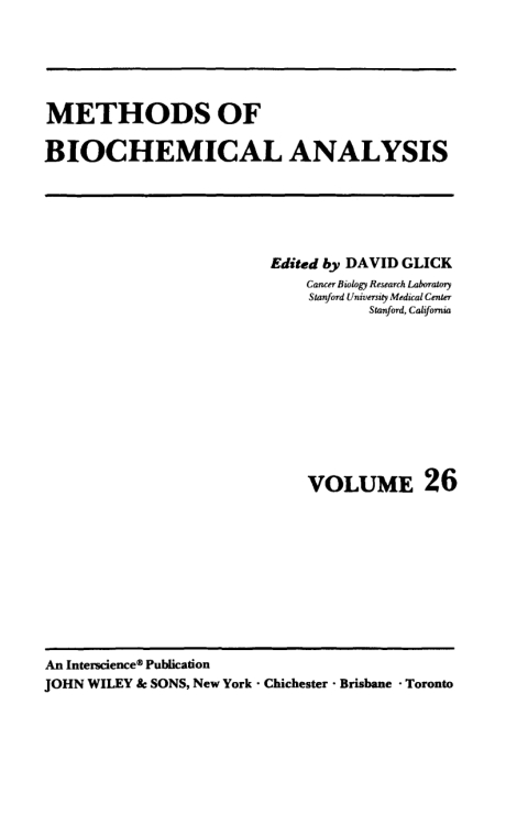 Cover image for book Methods of Biochemical Analysis