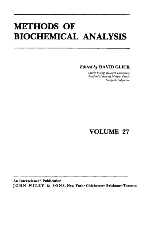 Cover image for book Methods of Biochemical Analysis