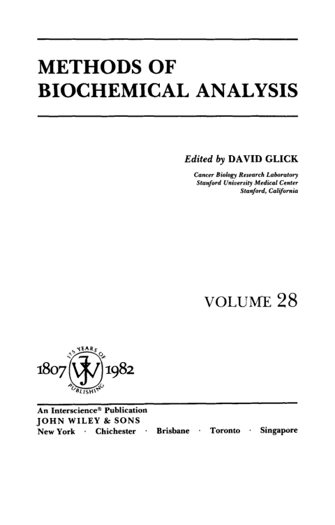 Cover image for book Methods of Biochemical Analysis