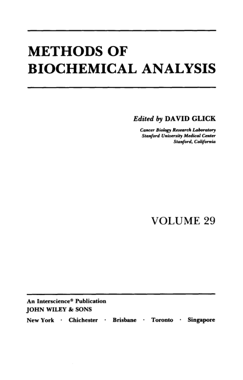Cover image for book Methods of Biochemical Analysis