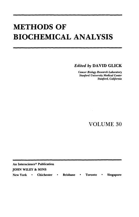 Cover image for book Methods of Biochemical Analysis
