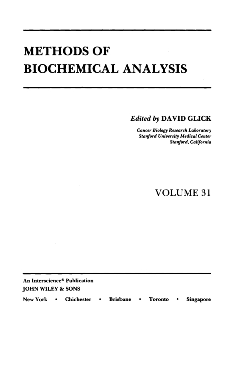 Cover image for book Methods of Biochemical Analysis