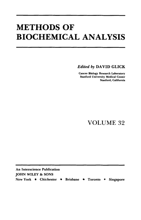 Cover image for book Methods of Biochemical Analysis