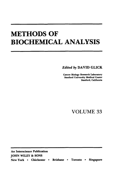 Cover image for book Methods of Biochemical Analysis
