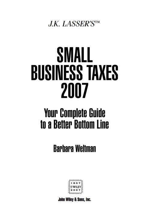 Cover image for book JK Lasser's Small Business Taxes 2007