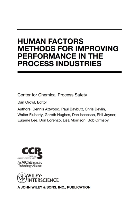 Human Factors Methods for Improving Performance in the Process Industries 