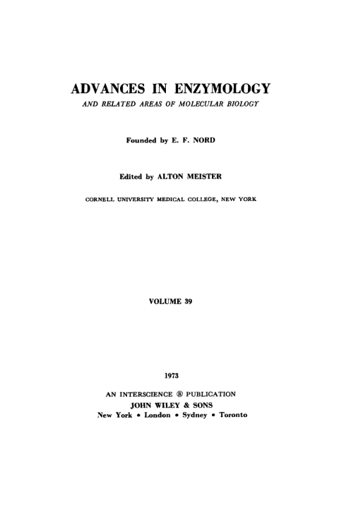 Cover image for book Advances in Enzymology and Related Areas of Molecular Biology