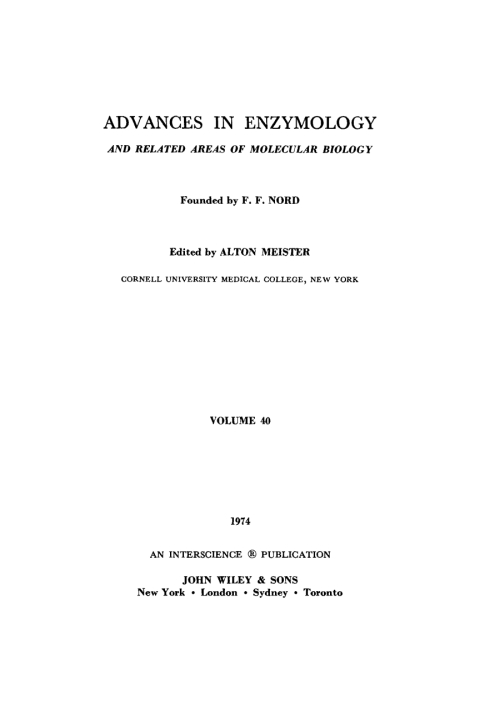 Cover image for book Advances in Enzymology and Related Areas of Molecular Biology