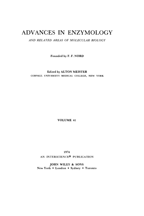 Cover image for book Advances in Enzymology and Related Areas of Molecular Biology