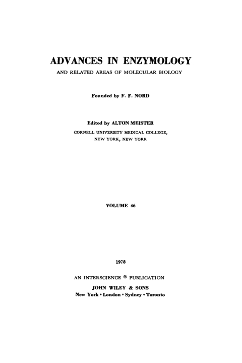 Cover image for book Advances in Enzymology and Related Areas of Molecular Biology