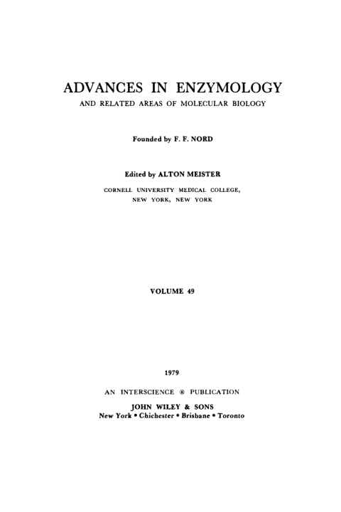 Cover image for book Advances in Enzymology and Related Areas of Molecular Biology