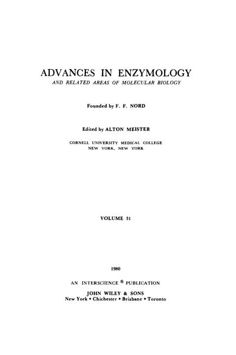 Cover image for book Advances in Enzymology and Related Areas of Molecular Biology