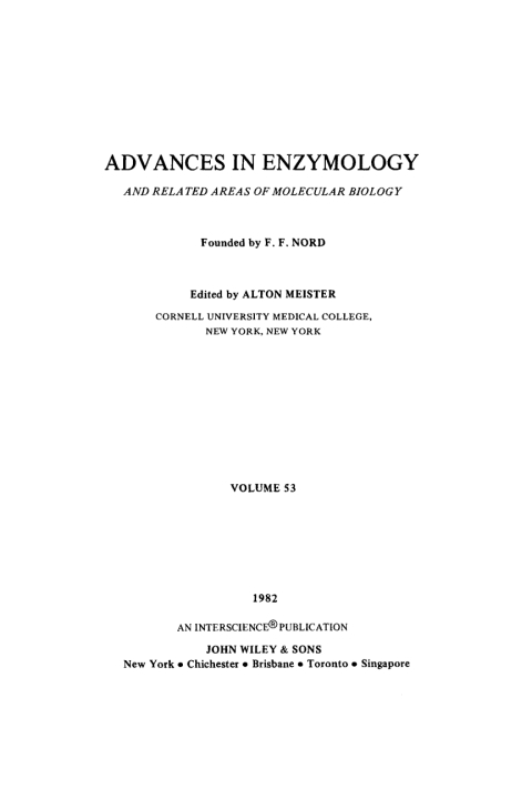 Cover image for book Advances in Enzymology and Related Areas of Molecular Biology