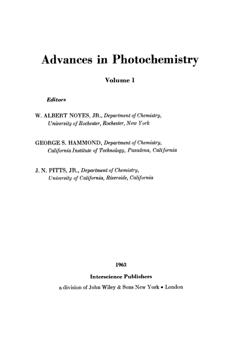 Cover image for book Advances in Photochemistry