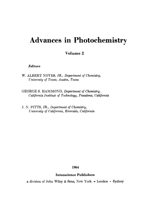 Cover image for book Advances in Photochemistry