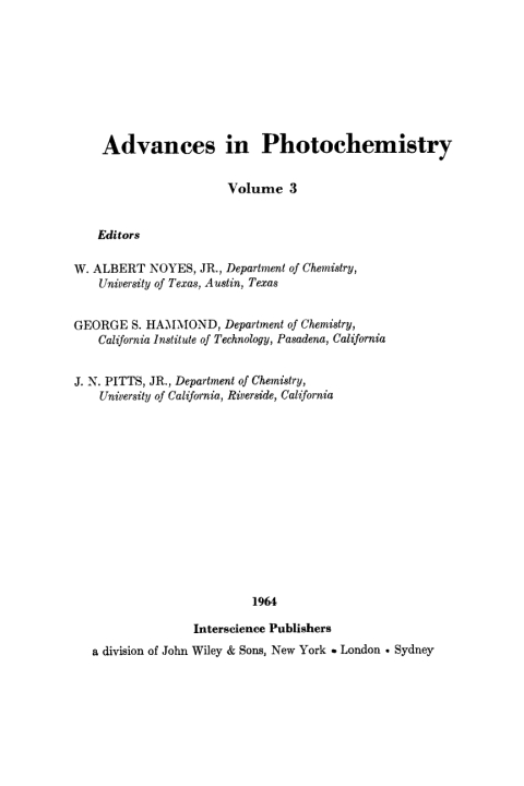 Cover image for book Advances in Photochemistry