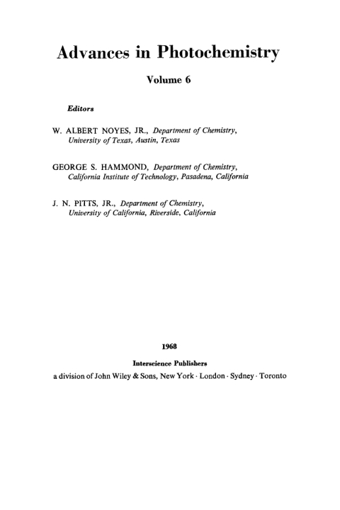 Cover image for book Advances in Photochemistry