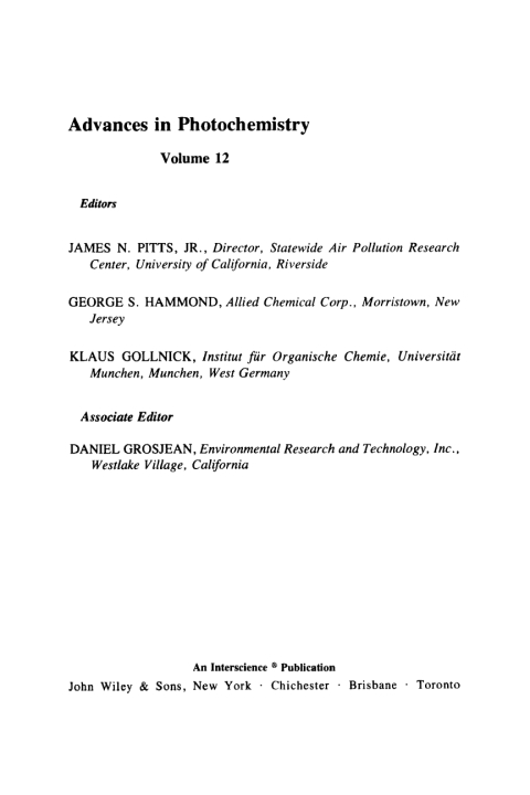 Cover image for book Advances in Photochemistry