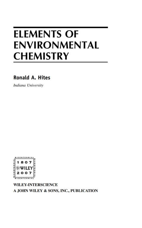 Cover image for book Elements of Environmental Chemistry